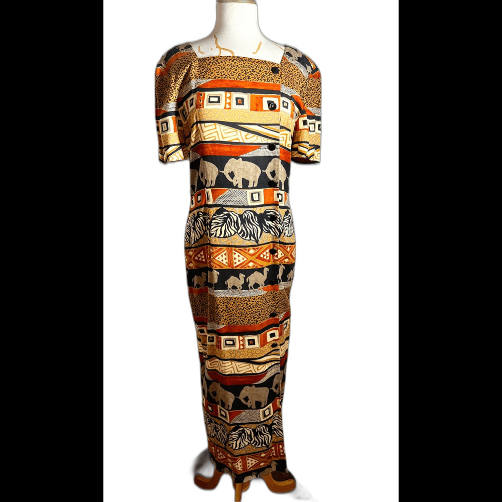John Roberts Dress Size 10 Vintage 90's Mob Wife Glam Sahara Pencil Maxi Dress